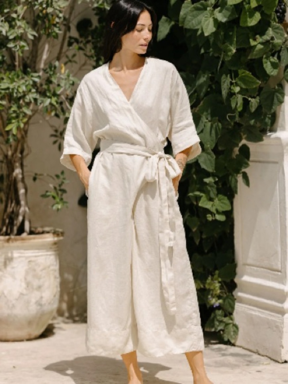 MYRAH PENALOZA  | Rey Linen Playsuit Jumpsuit in Off-White (one size / medium)